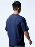 FluxFit™ OVERSIZED 機能短袖訓練上衣 (斜紋藍) - AROAK 機能健身服飾 | 專為健人打造