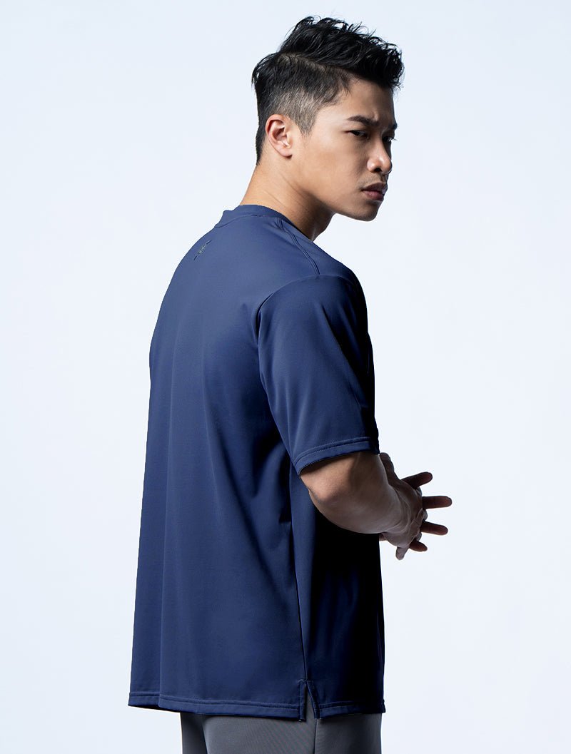 FluxFit™ OVERSIZED 機能短袖訓練上衣 (斜紋藍) - AROAK 機能健身服飾 | 專為健人打造