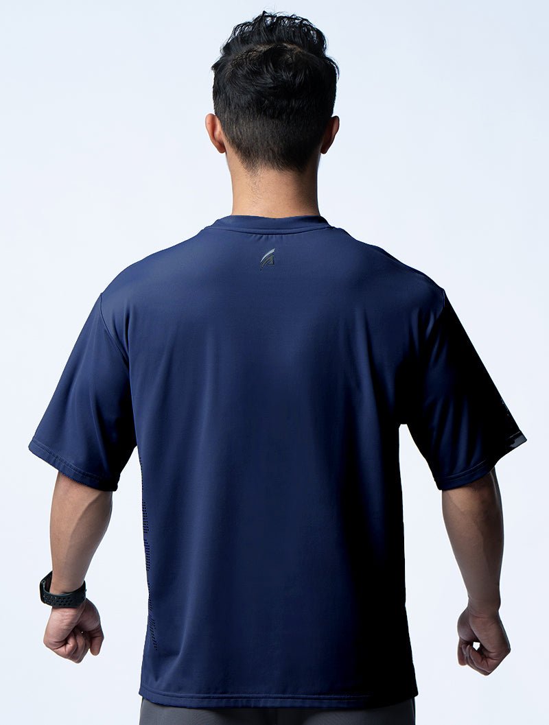 FluxFit™ OVERSIZED 機能短袖訓練上衣 (斜紋藍) - AROAK 機能健身服飾 | 專為健人打造