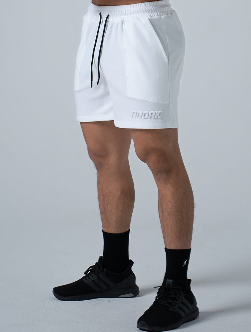 立體 LOGO 休閒短褲 (白) - AROAK 機能健身服飾 | 專為健人打造
