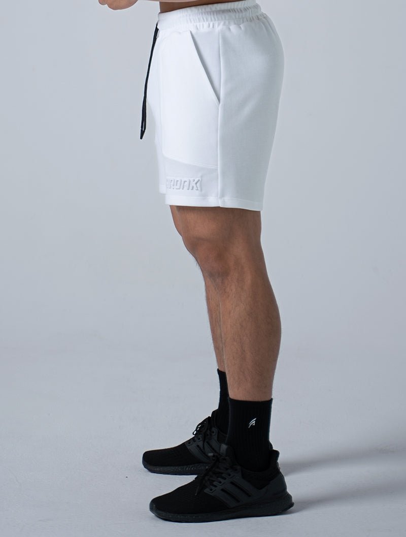 立體 LOGO 休閒短褲 (白) - AROAK 機能健身服飾 | 專為健人打造