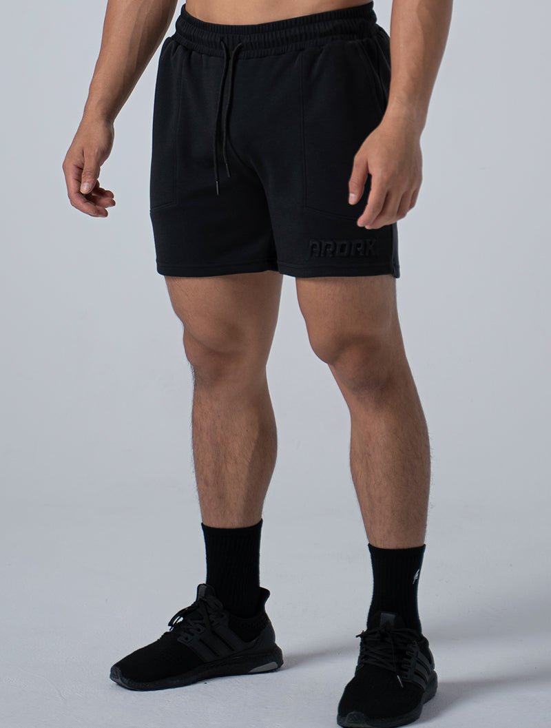 立體 LOGO 休閒短褲 (黑) - AROAK 機能健身服飾 | 專為健人打造