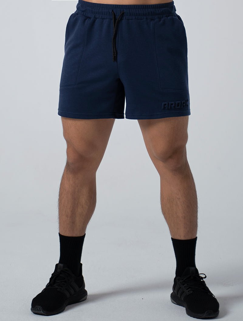立體 LOGO 休閒短褲 (深藍) - AROAK 機能健身服飾 | 專為健人打造