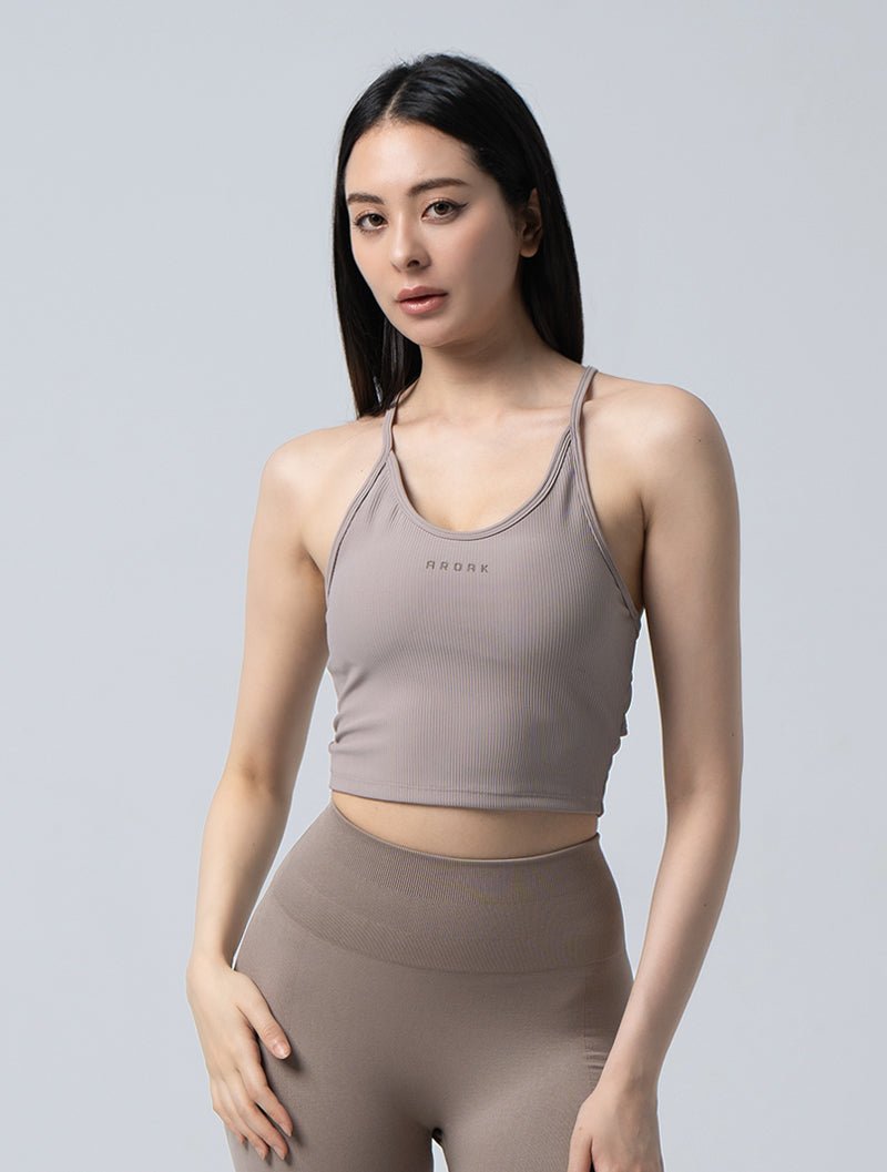 Lumin™ 肌能坑條蝴蝶背運動背心 24 - 1 (奶茶杏) - AROAK 機能健身服飾 | 專為健人打造