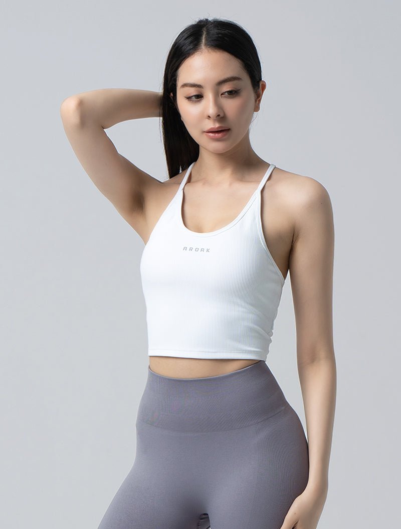 Lumin™ 肌能坑條蝴蝶背運動背心 24 - 1 (白) - AROAK 機能健身服飾 | 專為健人打造
