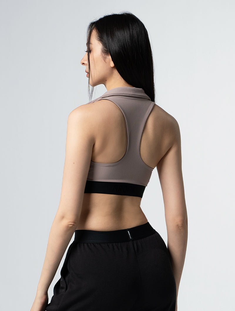 Lumin™ Polo美型領前拉式Bra Top 25 - 1 (奶茶杏) - AROAK 機能健身服飾 | 專為健人打造