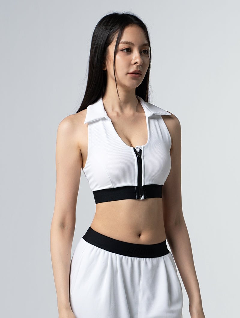 Lumin™ Polo美型領前拉式Bra Top 25 - 1 (白) - AROAK 機能健身服飾 | 專為健人打造