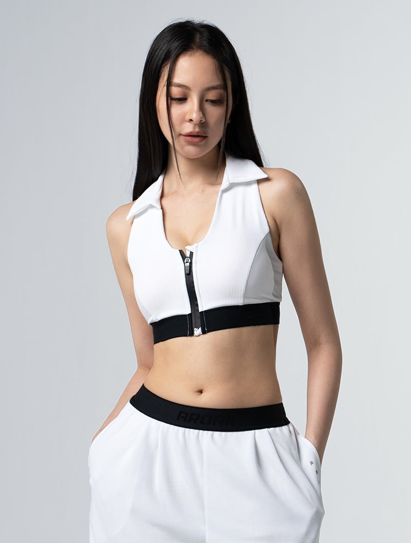 Lumin™ Polo美型領前拉式Bra Top 25 - 1 (白) - AROAK 機能健身服飾 | 專為健人打造