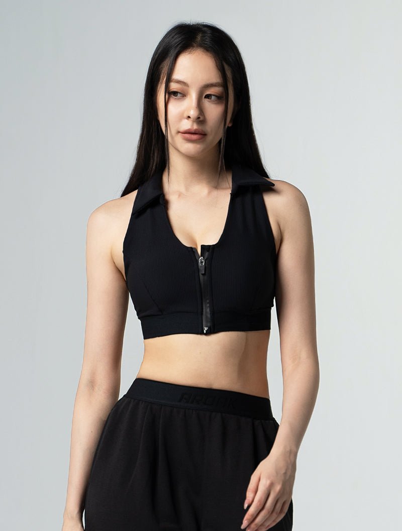 Lumin™ Polo美型領前拉式Bra Top 25 - 1 (黑) - AROAK 機能健身服飾 | 專為健人打造