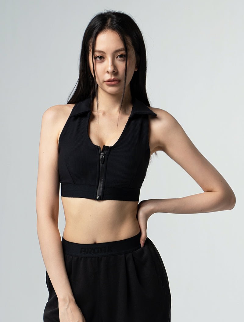 Lumin™ Polo美型領前拉式Bra Top 25 - 1 (黑) - AROAK 機能健身服飾 | 專為健人打造