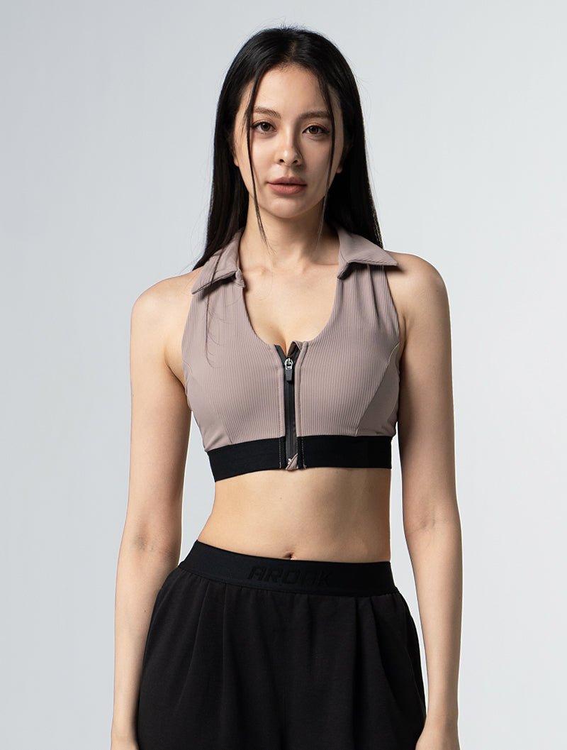 Lumin™ Polo美型領前拉式Bra Top 25 - 1 (奶茶杏) - AROAK 機能健身服飾 | 專為健人打造