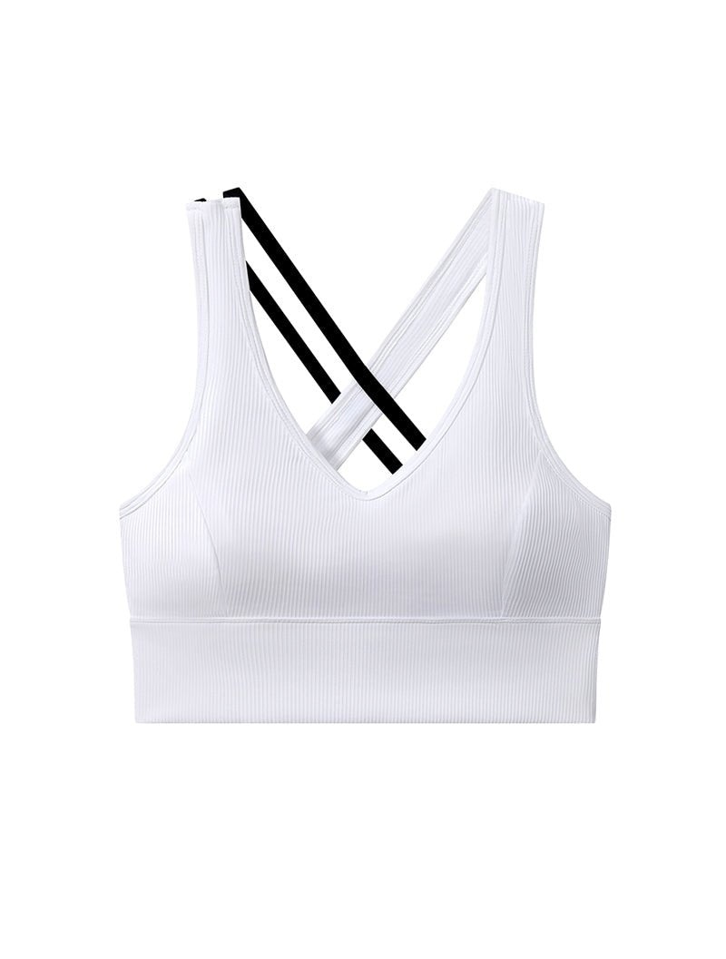 Lumin™ 肌能坑條V領交叉運動背心 24 - 1 (白) - AROAK 機能健身服飾 | 專為健人打造