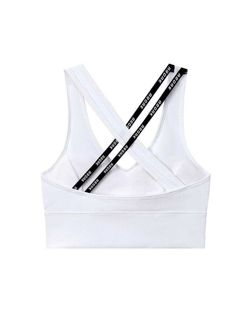Lumin™ 肌能坑條V領交叉運動背心 24 - 1 (白) - AROAK 機能健身服飾 | 專為健人打造
