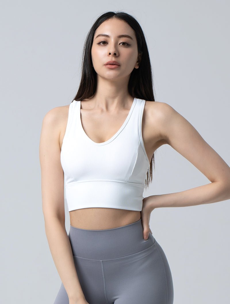 Lumin™ 肌能坑條V領交叉運動背心 24 - 1 (白) - AROAK 機能健身服飾 | 專為健人打造