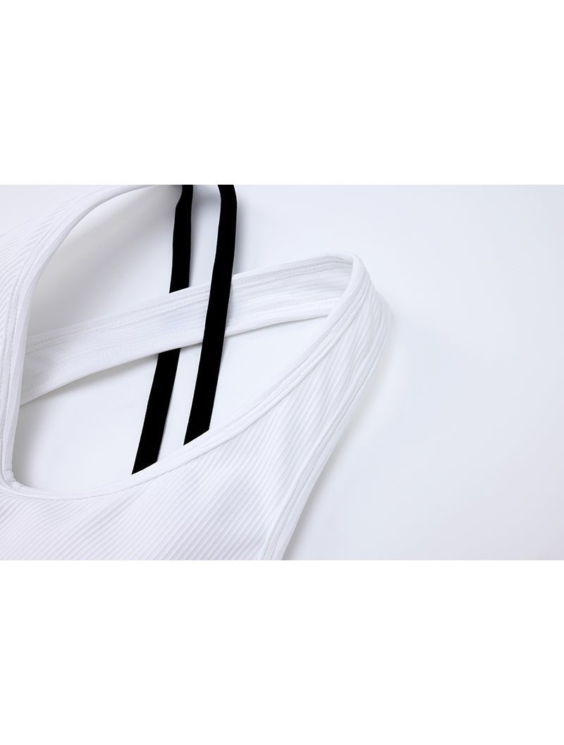 Lumin™ 肌能坑條V領交叉運動背心 24 - 1 (白) - AROAK 機能健身服飾 | 專為健人打造