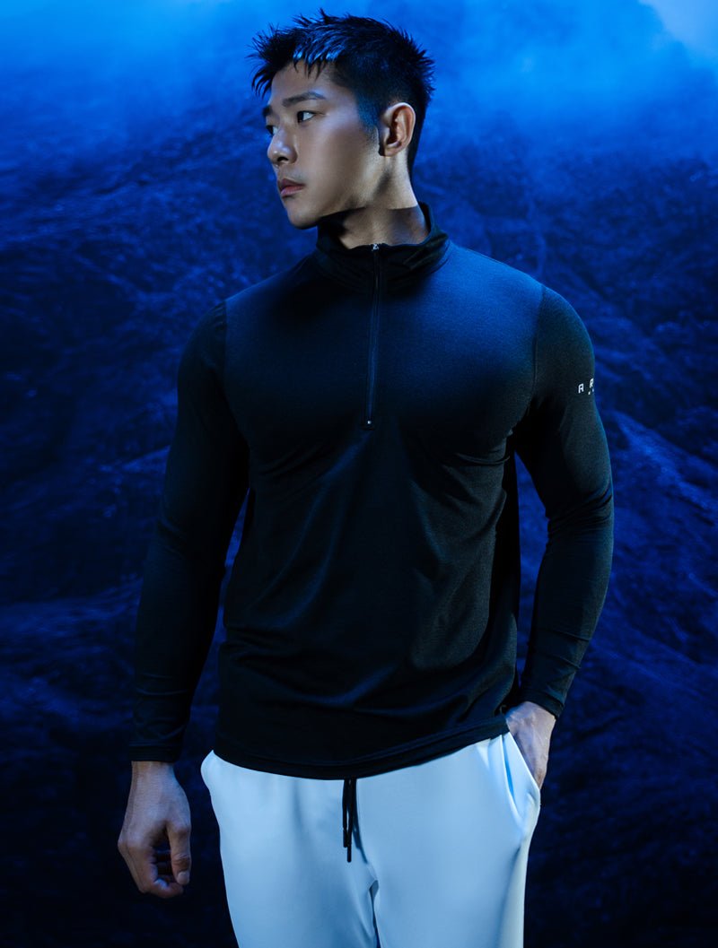 NAP™ - Twist 極致觸感立領半開襟衫 (麻花黑) - AROAK 機能健身服飾 | 專為健人打造