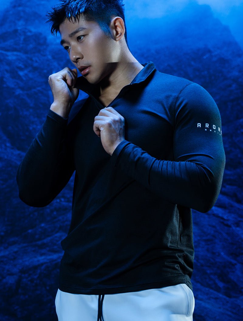 NAP™ - Twist 極致觸感立領半開襟衫 (麻花黑) - AROAK 機能健身服飾 | 專為健人打造