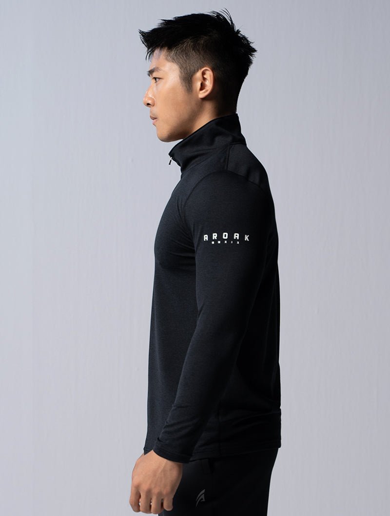 NAP™ - Twist 極致觸感立領半開襟衫 (麻花黑) - AROAK 機能健身服飾 | 專為健人打造