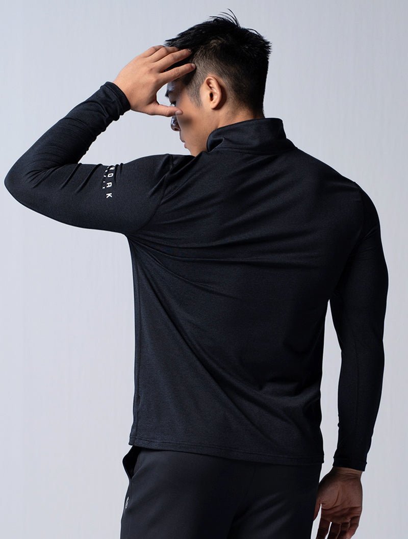 NAP™ - Twist 高磅數極致觸感立領半開襟衫 (麻花黑) - AROAK 機能健身服飾 | 專為健人打造