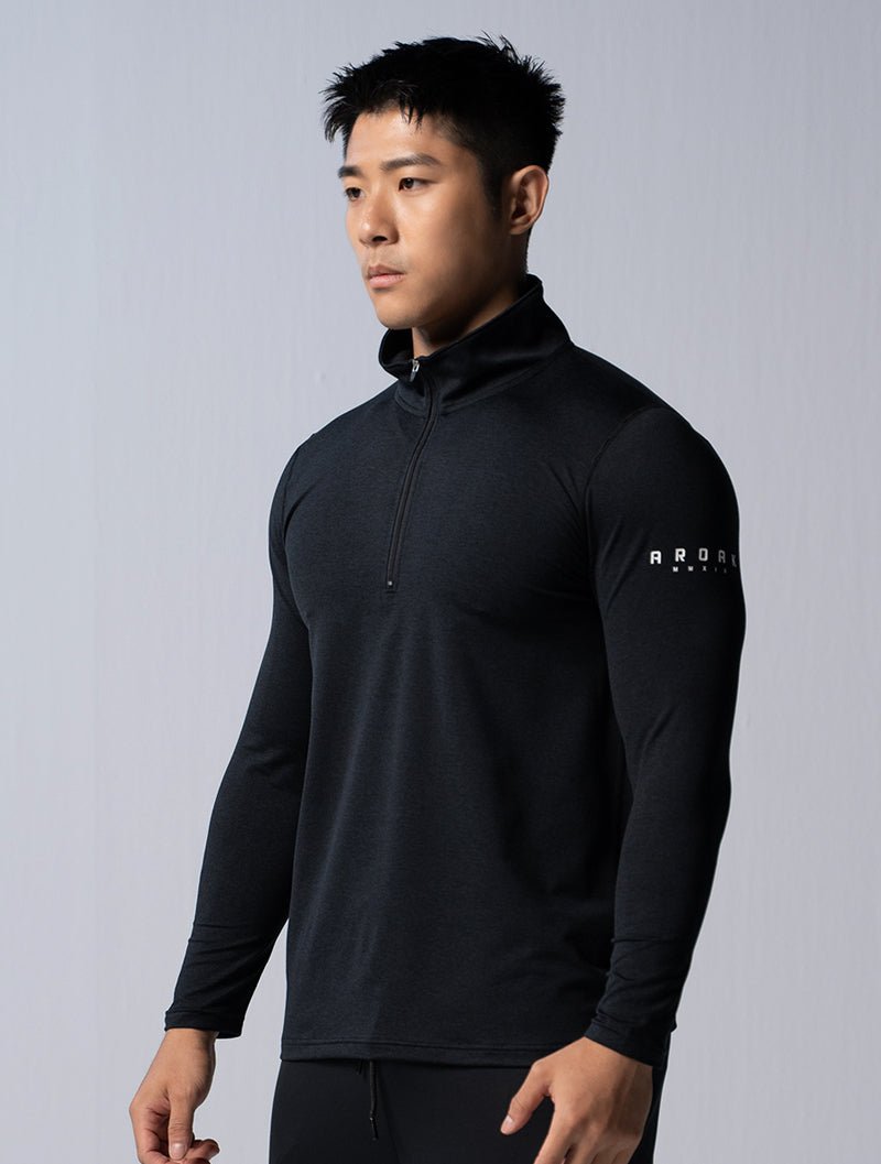 NAP™ - Twist 極致觸感立領半開襟衫 (麻花黑) - AROAK 機能健身服飾 | 專為健人打造