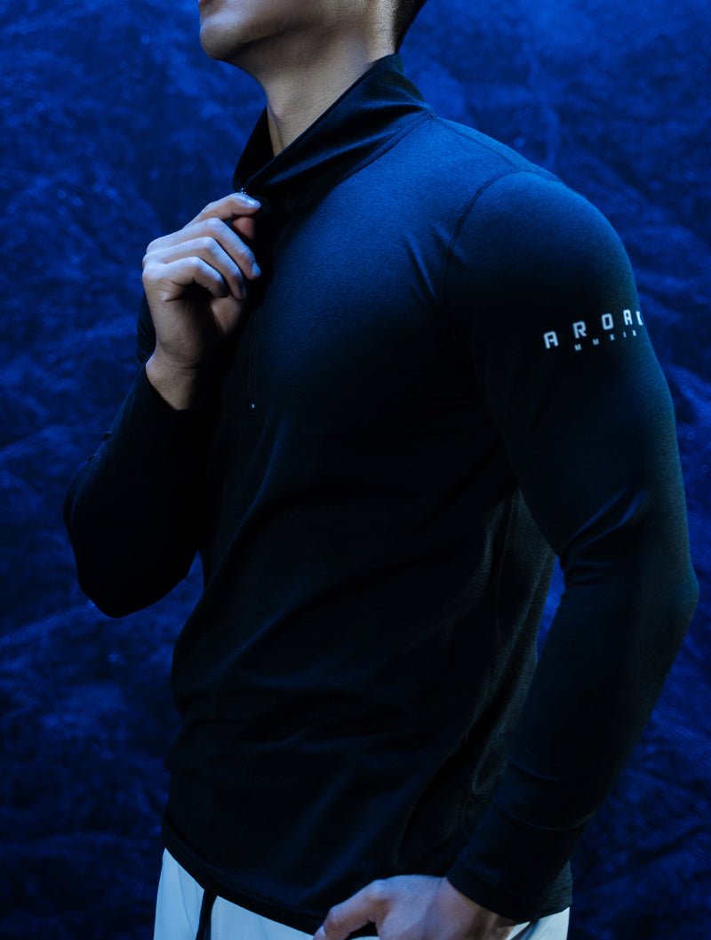 NAP™ - Twist 極致觸感立領半開襟衫 (麻花黑) - AROAK 機能健身服飾 | 專為健人打造