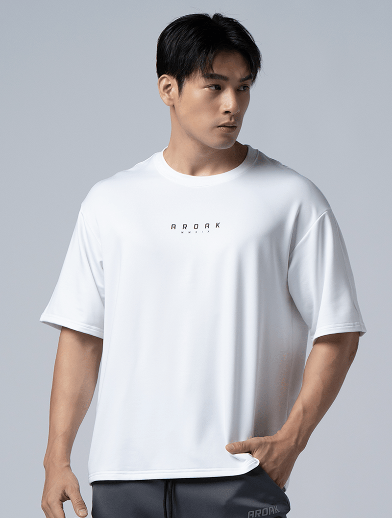 ONE-WAY™ 單向導濕後袖剪接訓練上衣 (白) - AROAK 機能健身服飾 | 專為健人打造