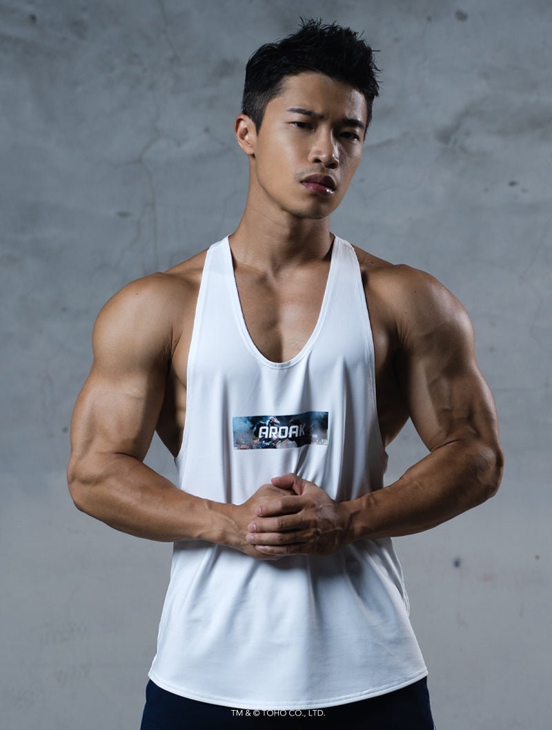 哥吉拉爭霸之戰機能背心 (白) - AROAK 機能健身服飾 | 專為健人打造