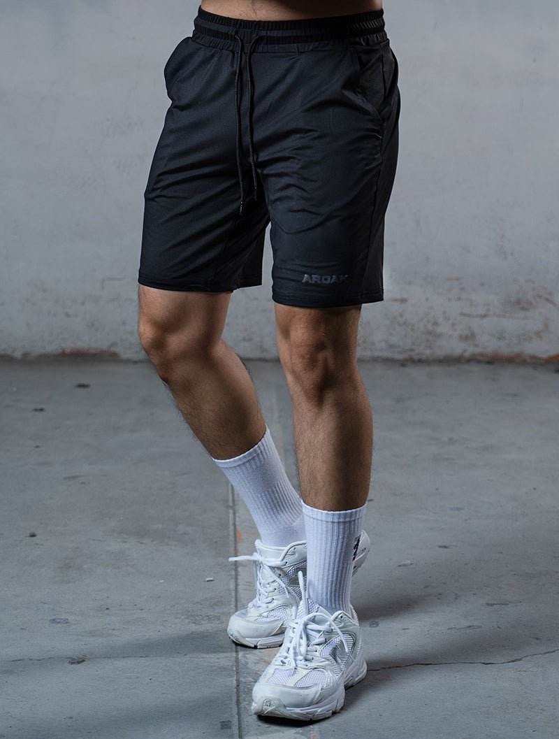 弧型拼接機能短褲 (黑) - AROAK 機能健身服飾 | 專為健人打造