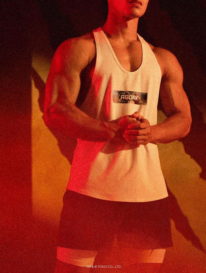 哥吉拉爭霸之戰機能背心 (白) - AROAK 機能健身服飾 | 專為健人打造