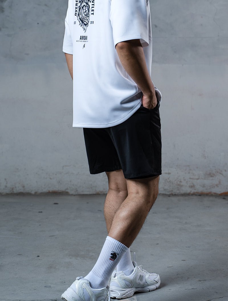 弧型拼接機能短褲 (黑) - AROAK 機能健身服飾 | 專為健人打造