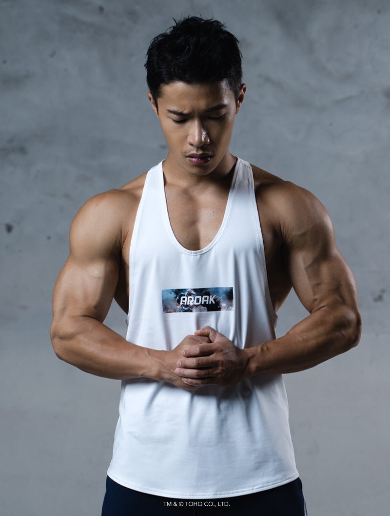 哥吉拉爭霸之戰機能背心 (白) - AROAK 機能健身服飾 | 專為健人打造
