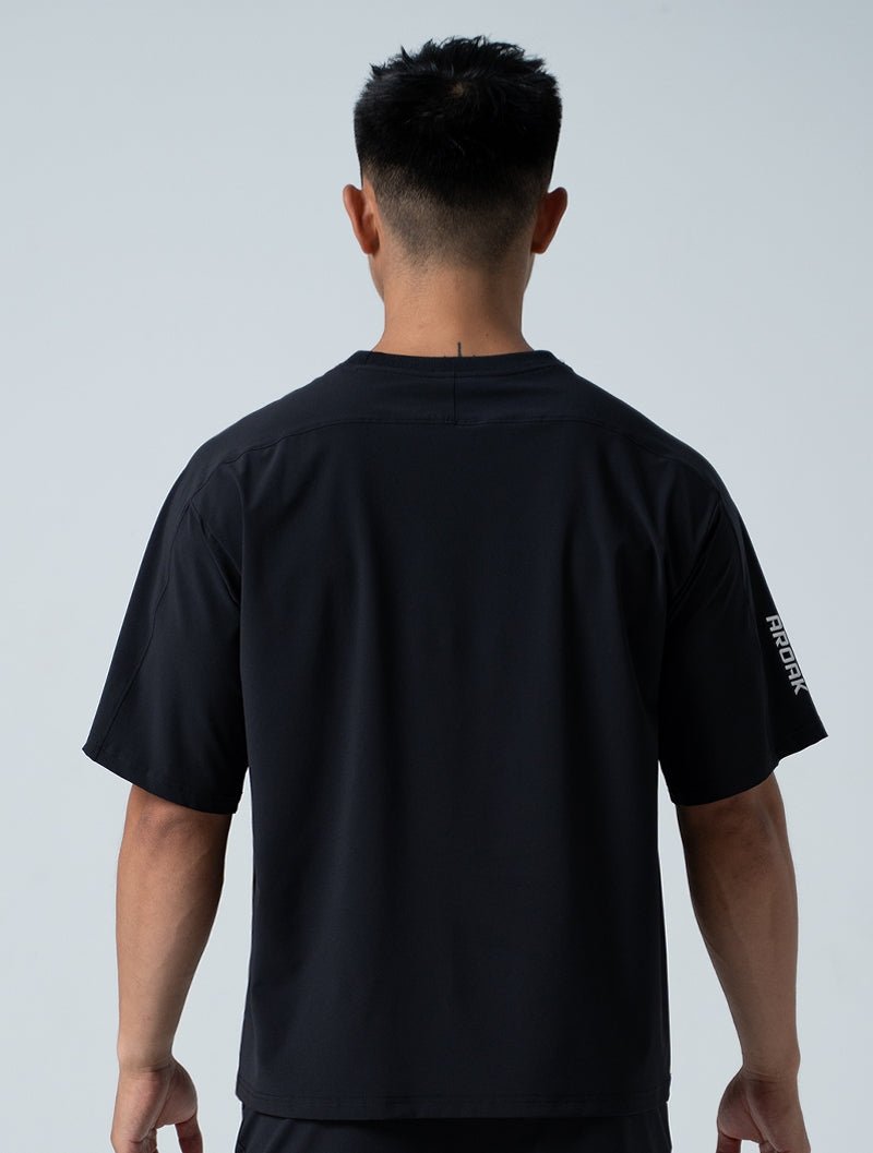 QuadFlex™ OVERSIZED休閒短袖上衣 (黑) - AROAK 機能健身服飾 | 專為健人打造