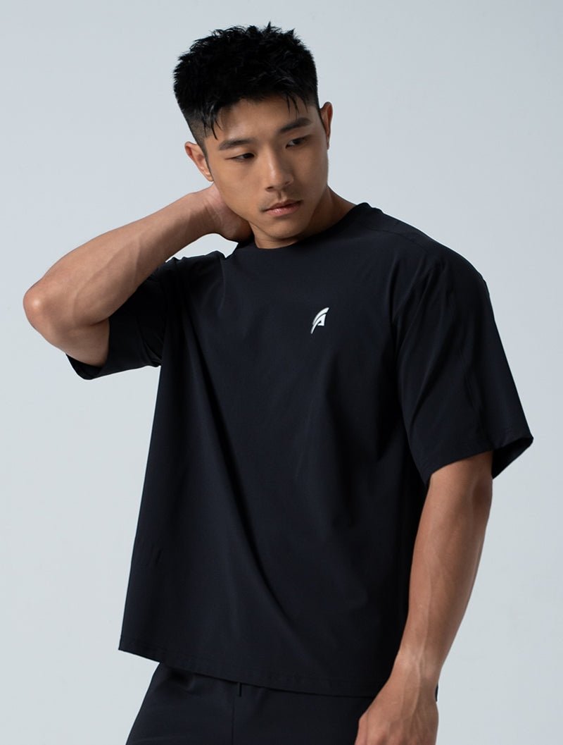 QuadFlex™ OVERSIZED休閒短袖上衣 (黑) - AROAK 機能健身服飾 | 專為健人打造