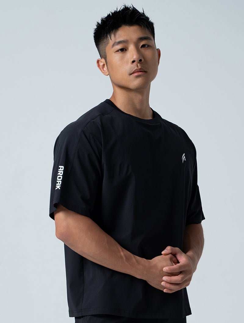 QuadFlex™ OVERSIZED休閒短袖上衣 (黑) - AROAK 機能健身服飾 | 專為健人打造