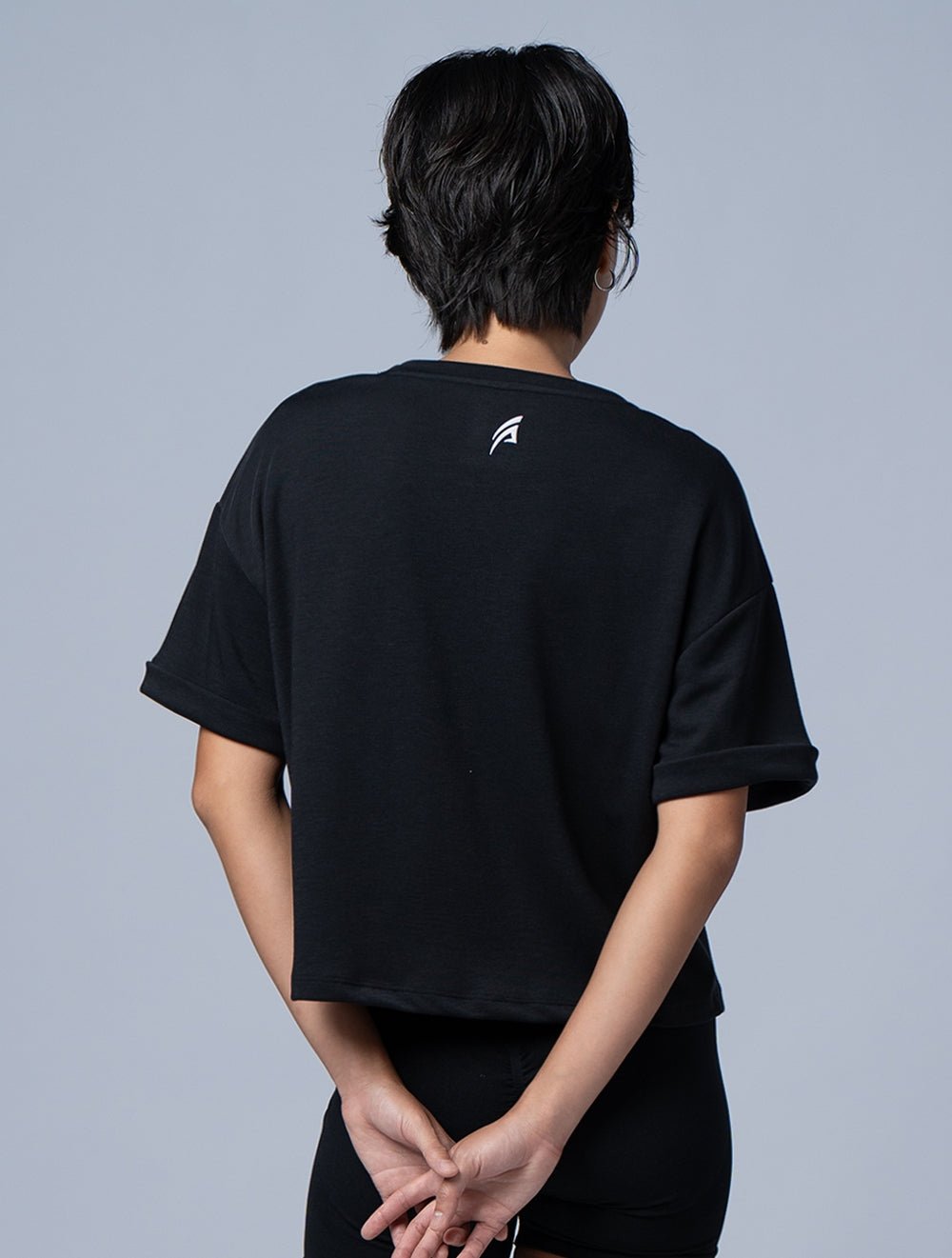 SIRO™-Dual 落肩反折袖上衣 (黑) - AROAK 機能健身服飾 | 專為健人打造