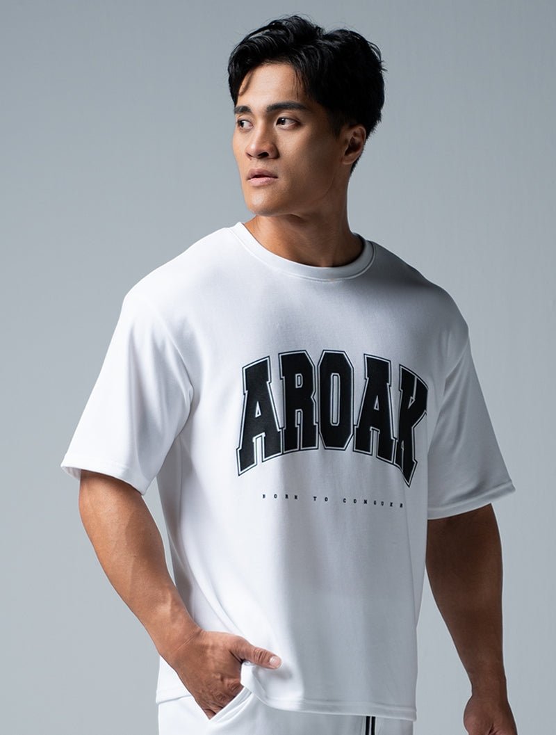 SIRO™-Dual OVERSIZED休閒短袖上衣 (白) - AROAK 機能健身服飾 | 專為健人打造
