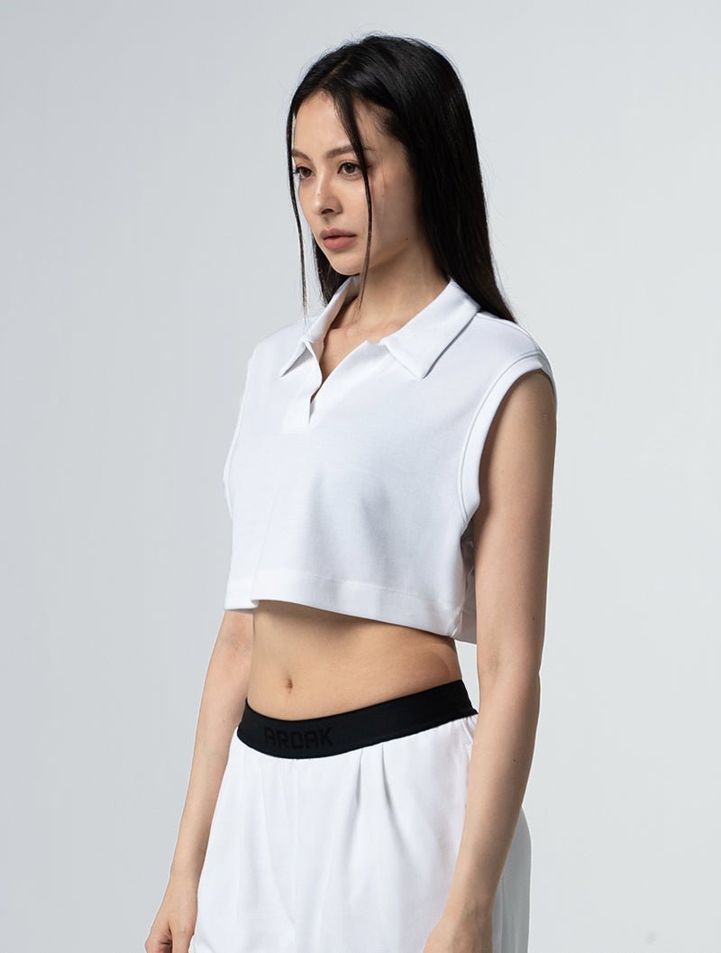 SIRO™ - Shield Polo領寬肩短版上衣 25 - 1 (白) - AROAK 機能健身服飾 | 專為健人打造