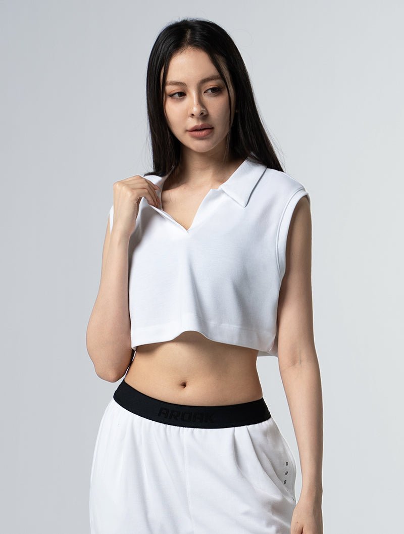 SIRO™ - Shield Polo領寬肩短版上衣 25 - 1 (白) - AROAK 機能健身服飾 | 專為健人打造