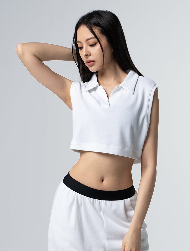 SIRO™ - Shield Polo領寬肩短版上衣 25 - 1 (白) - AROAK 機能健身服飾 | 專為健人打造
