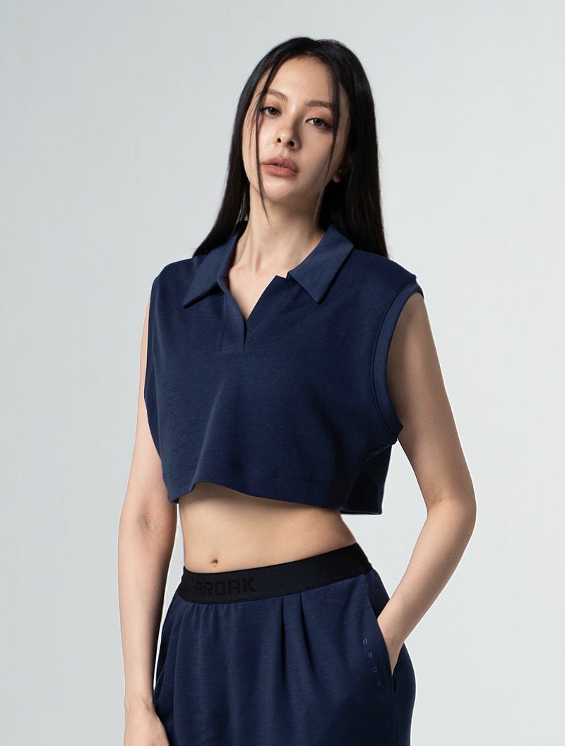SIRO™ - Shield Polo領寬肩短版上衣 25 - 1 (深藍) - AROAK 機能健身服飾 | 專為健人打造