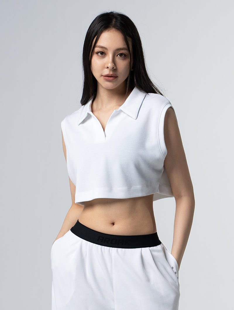 SIRO™ - Shield Polo領寬肩短版上衣 25 - 1 (白) - AROAK 機能健身服飾 | 專為健人打造