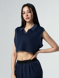 SIRO™ - Shield Polo領寬肩短版上衣 25 - 1 (深藍) - AROAK 機能健身服飾 | 專為健人打造