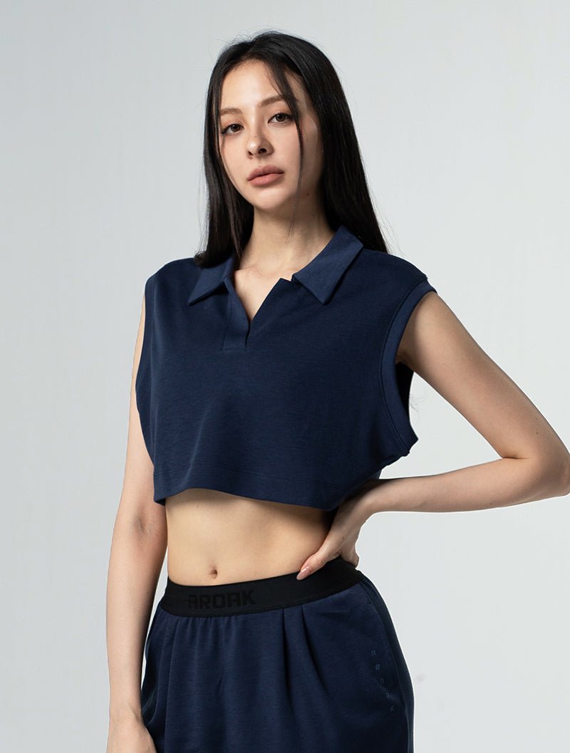 SIRO™ - Shield Polo領寬肩短版上衣 25 - 1 (深藍) - AROAK 機能健身服飾 | 專為健人打造