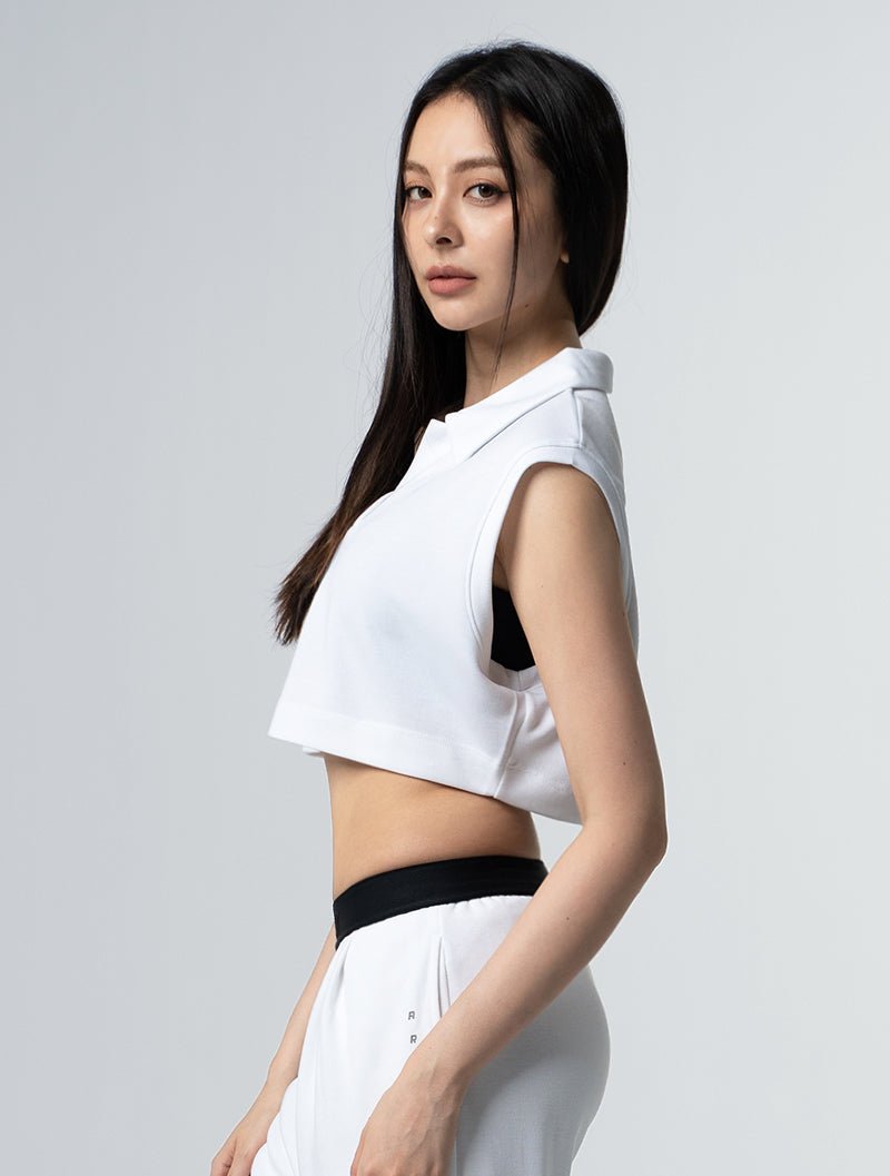 SIRO™ - Shield Polo領寬肩短版上衣 25 - 1 (白) - AROAK 機能健身服飾 | 專為健人打造