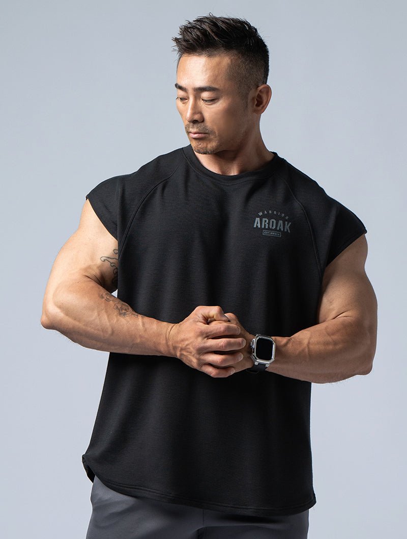 TENCEL FTE™ 拉克蘭袖寬版訓練背心 (黑) - AROAK 機能健身服飾 | 專為健人打造