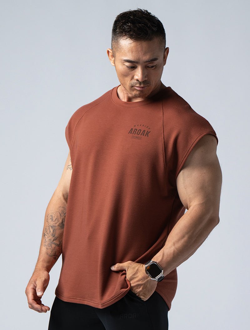 TENCEL™ - FTE 拉克蘭袖寬版訓練背心 (磚紅) - AROAK 機能健身服飾 | 專為健人打造
