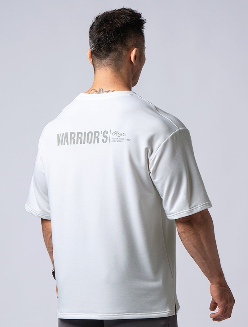 TENCEL FTE™ 戰士的怒吼機能厚磅天絲寬版上衣 (白) - AROAK 機能健身服飾 | 專為健人打造