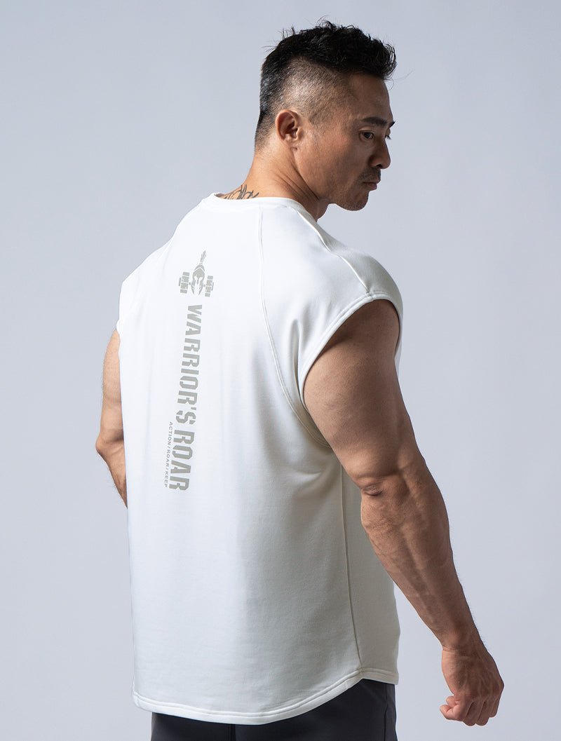 TENCEL FTE™ 拉克蘭袖寬版訓練背心 (白) - AROAK 機能健身服飾 | 專為健人打造