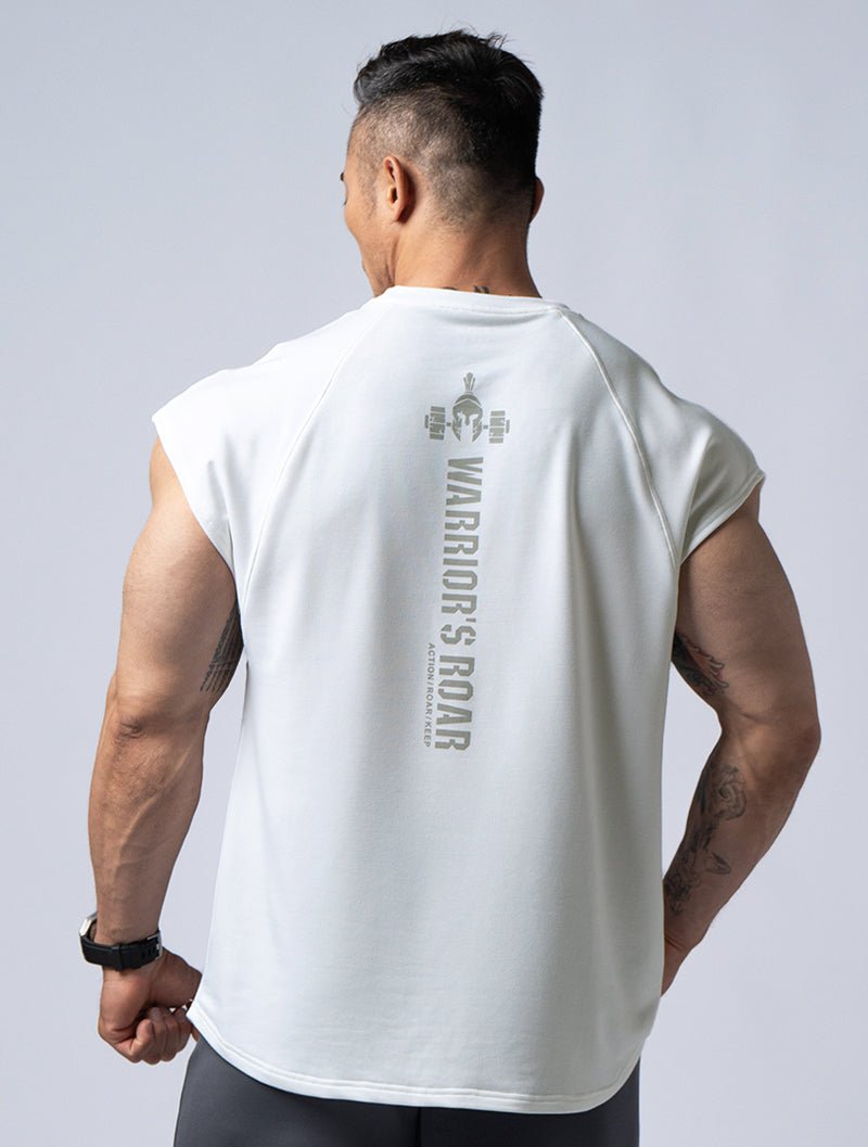 TENCEL FTE™ 拉克蘭袖寬版訓練背心 (白) - AROAK 機能健身服飾 | 專為健人打造