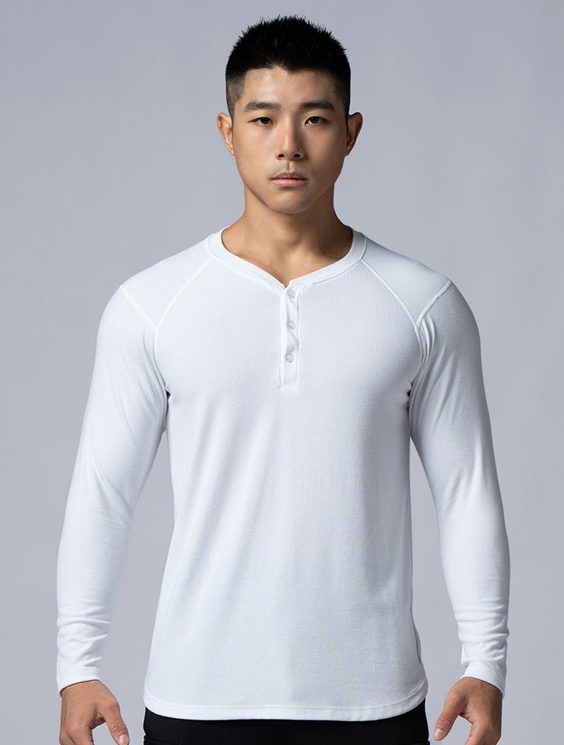 TENCEL™-RIB ヘンリーネックリブ長袖Tシャツ (ホワイト) – AROAK 機能